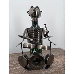Metal Drummer Rockstar Wine Bottle Holder Metal Sculpture Bar Decor